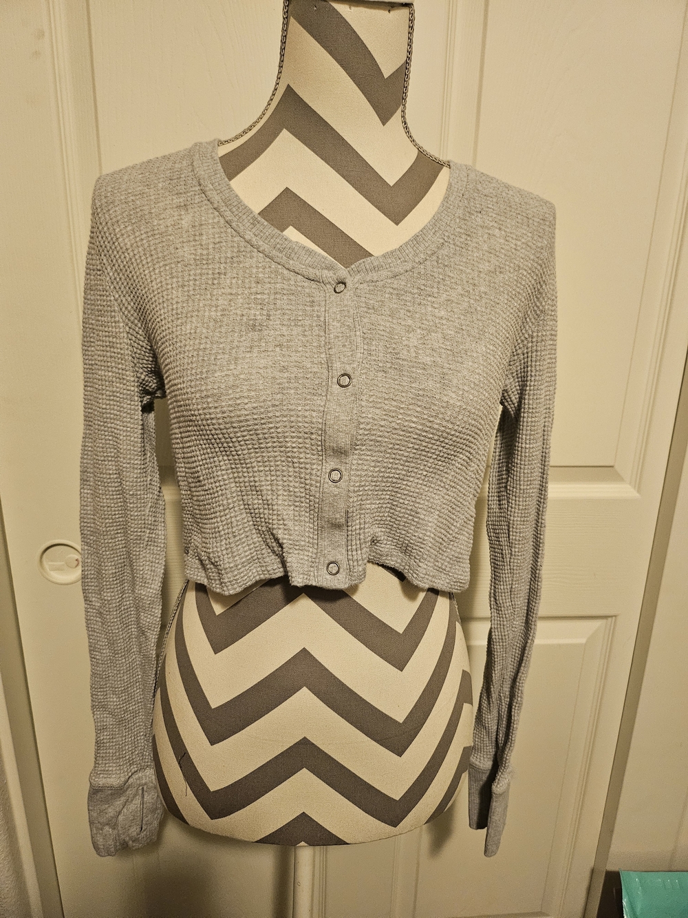 aerie Gray Ribbed Long-Sleeve Crop Top